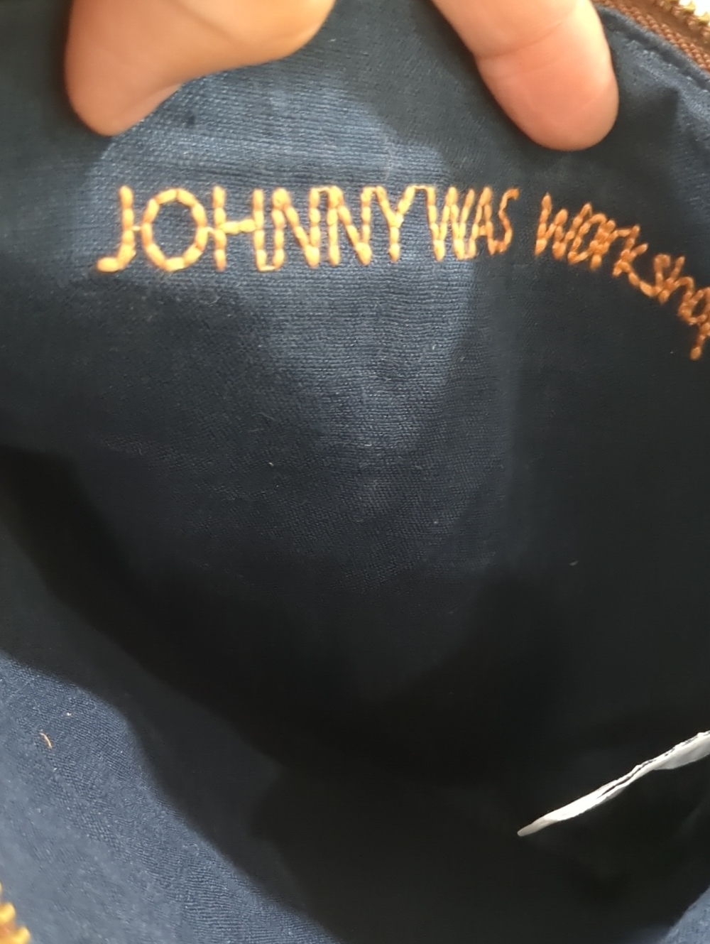 JOHNNY WAS Hand-Embroidered Floral Crossbody Bag with Tassel - Denim and Brown - Picture 10 of 12